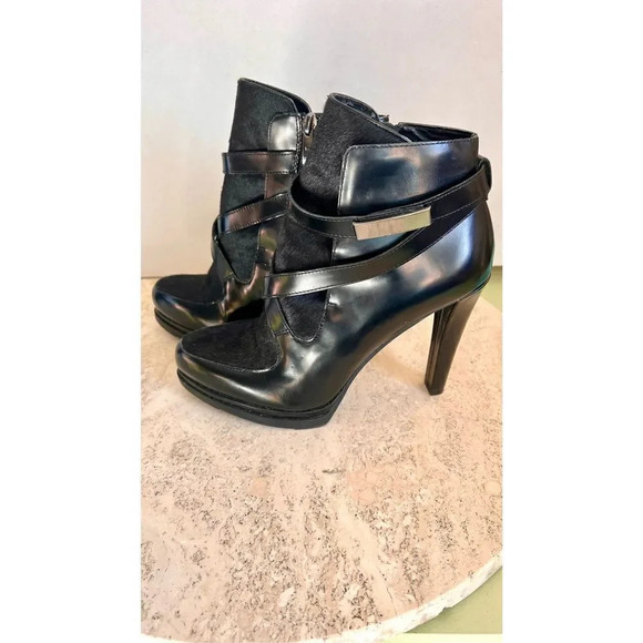 French Connection Women’s 38 US 8 Black Leather Ankle Boots Booties Heeled - Picture 2 of 11